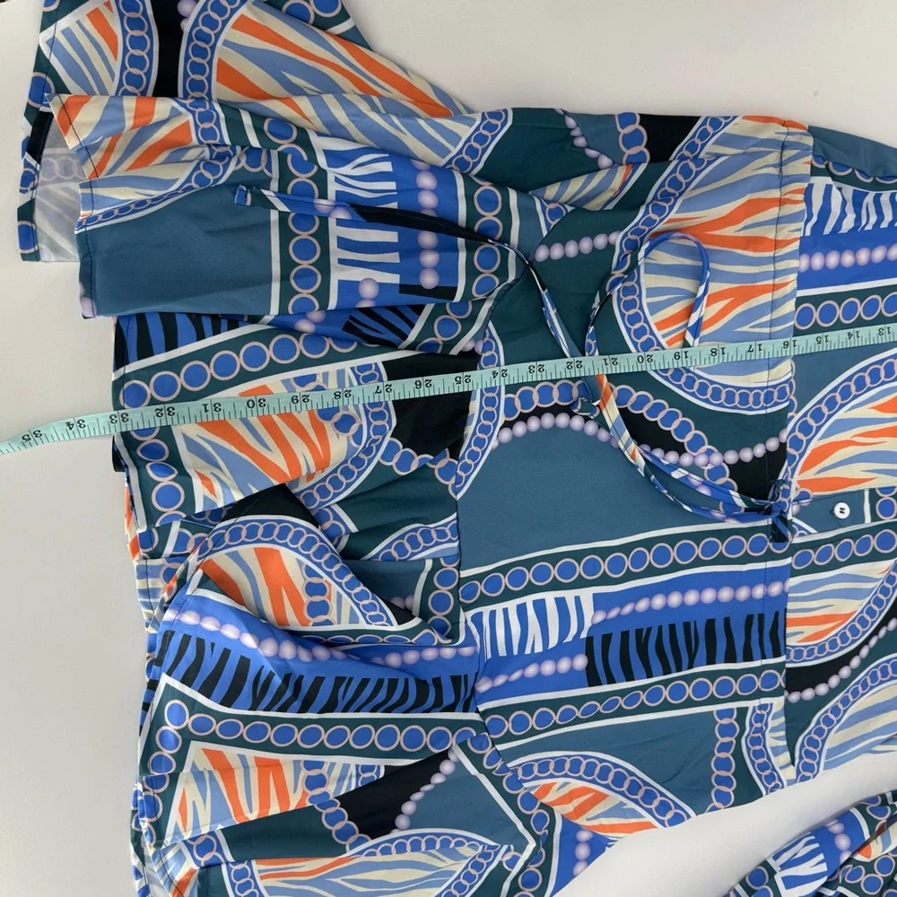 Patterned Blue and Orange Dress - Picture 9 of 11